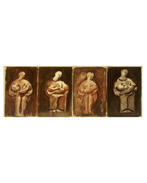 Women. Studies VI with acrylic on paper. Kourotrofos, Paolo Orsi Museum, Syracuse, 6th cent. b.C.