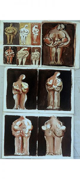 Women. Studies IX with acrylic on paper. Kourotrofos, Paolo Orsi Museum, Syracuse, 6th cent. b.C.