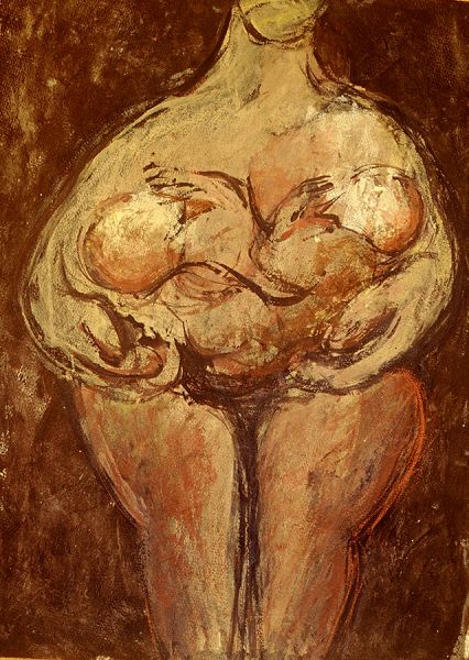 Women. Studies I with acrylic on paper 75 Χ 55. Kourotrofos, Paolo Orsi Museum, Syracuse, 6th cent. b.C.